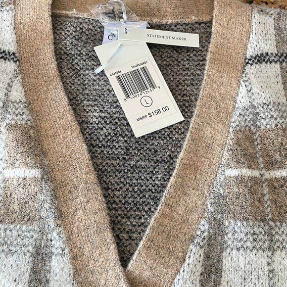 Cyrus Plaid Print Front Button Cardigan Coat NWT Taupe Grey - Picture 6 of 7
